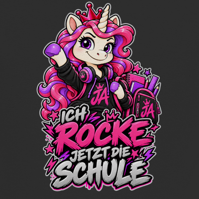 JA Schulstart Einhorn – Kinder-T-Shirt, Nahaufnahme vom Motiv