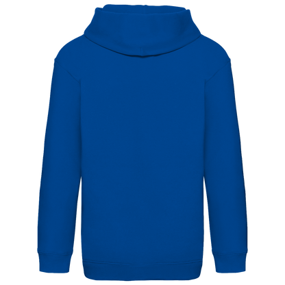 JA Pausen-Waschbär Rot – Kinder-Hoodie in Royalblau, Rückansicht ohne Druck